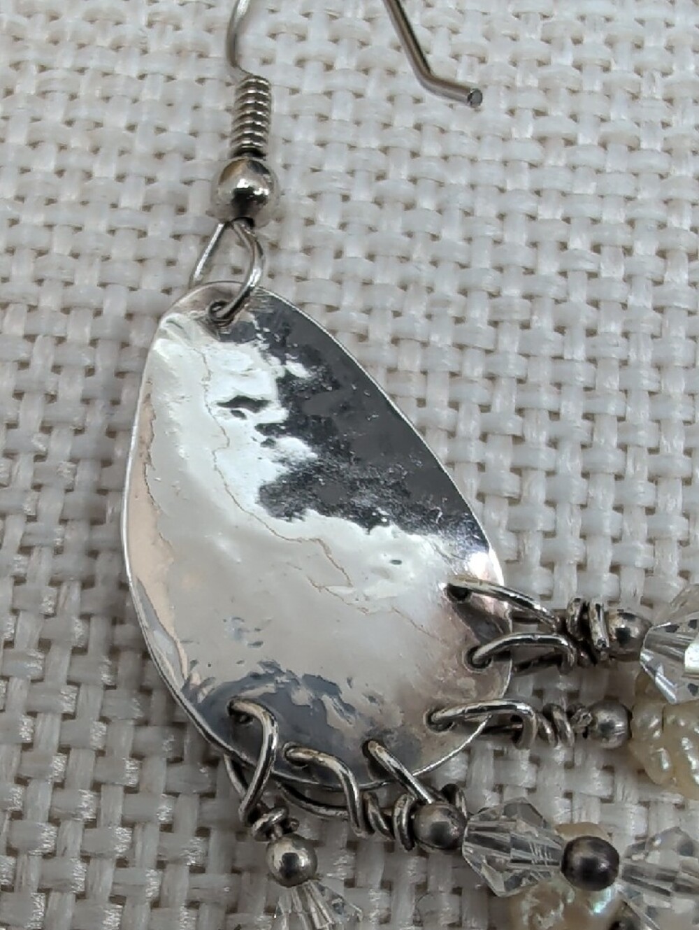 Vintage Artisan Hammered Silver Chandelier Earrings Crystal Bead Fringe 2.5" - Picture 10 of 17